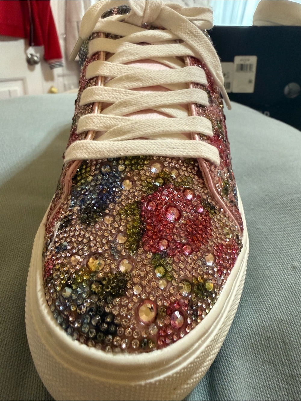 Betsey Johnson Pink Multicolor Crystal Embellished Bag Sneakers - Picture 9 of 13
